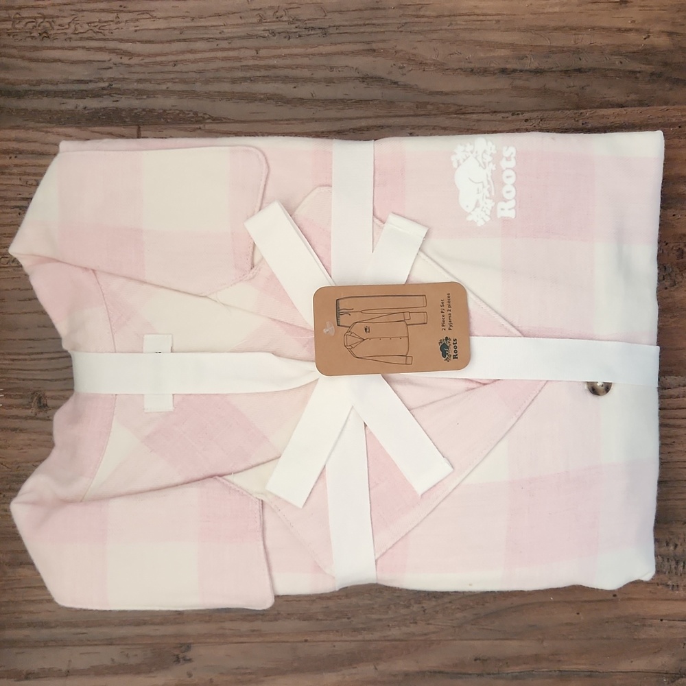 NEW ROOTS Women's Park Plaid Pajama Set *Discontinued Colour* Soft Pink Mix XL